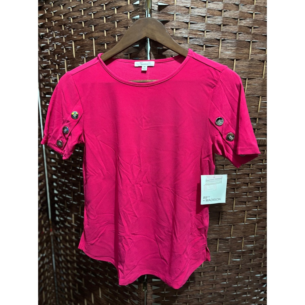 89th + Madison‎ Button Sleeve Top Shirt Blouse Size PS pink new